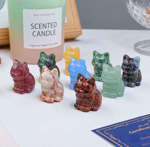 🔥Natural Crystal Carved Cat,Hand carving Cat Figurine- Buy 3 Get Extra 15% Off