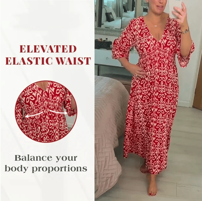 🔥Hot Sale 50% OFF🔥Bohemian Casual Print V-Neck Waist Wrap Long Dress