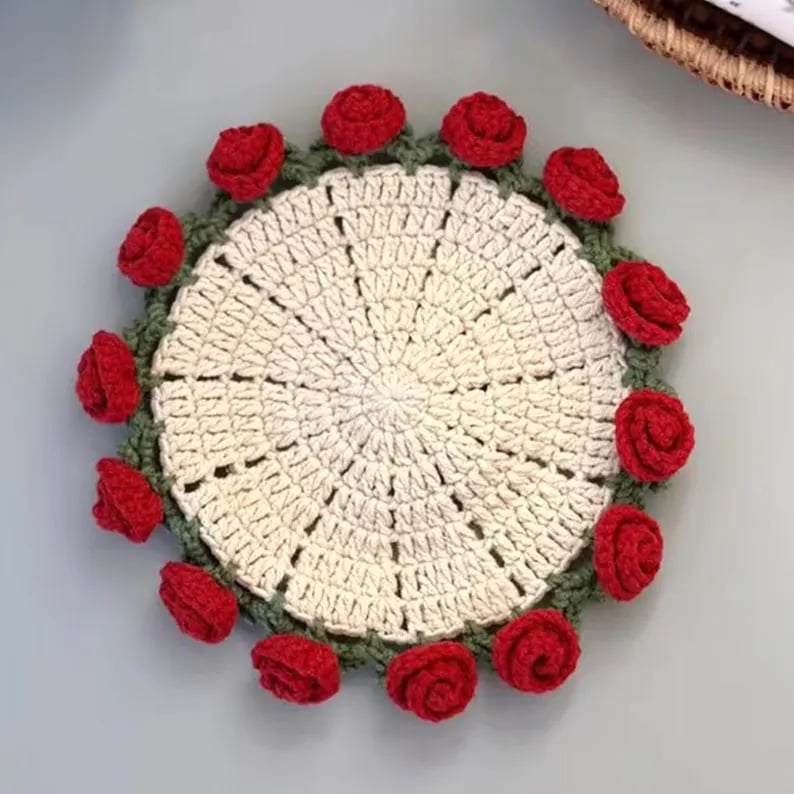 🌹100% Handmade Rose Coaster and Flower Basket Crochet