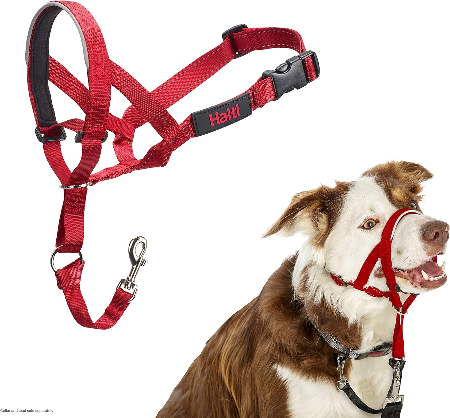 HALTI Headcollar - To Stop Your Dog Pulling on the Leash. Adjustable, Reflective and Lightweight, with Padded Nose Band. Dog Training Anti-Pull Collar for Medium Dogs (Size 3, Red)