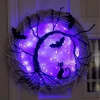 🦇Enchanted Night Bat & Cat Halloween Wreath with Purple LED Lights