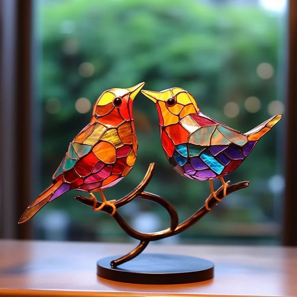 🔥Last Day 50% OFF - Stained Glass Birds on Branch Desktop Ornaments