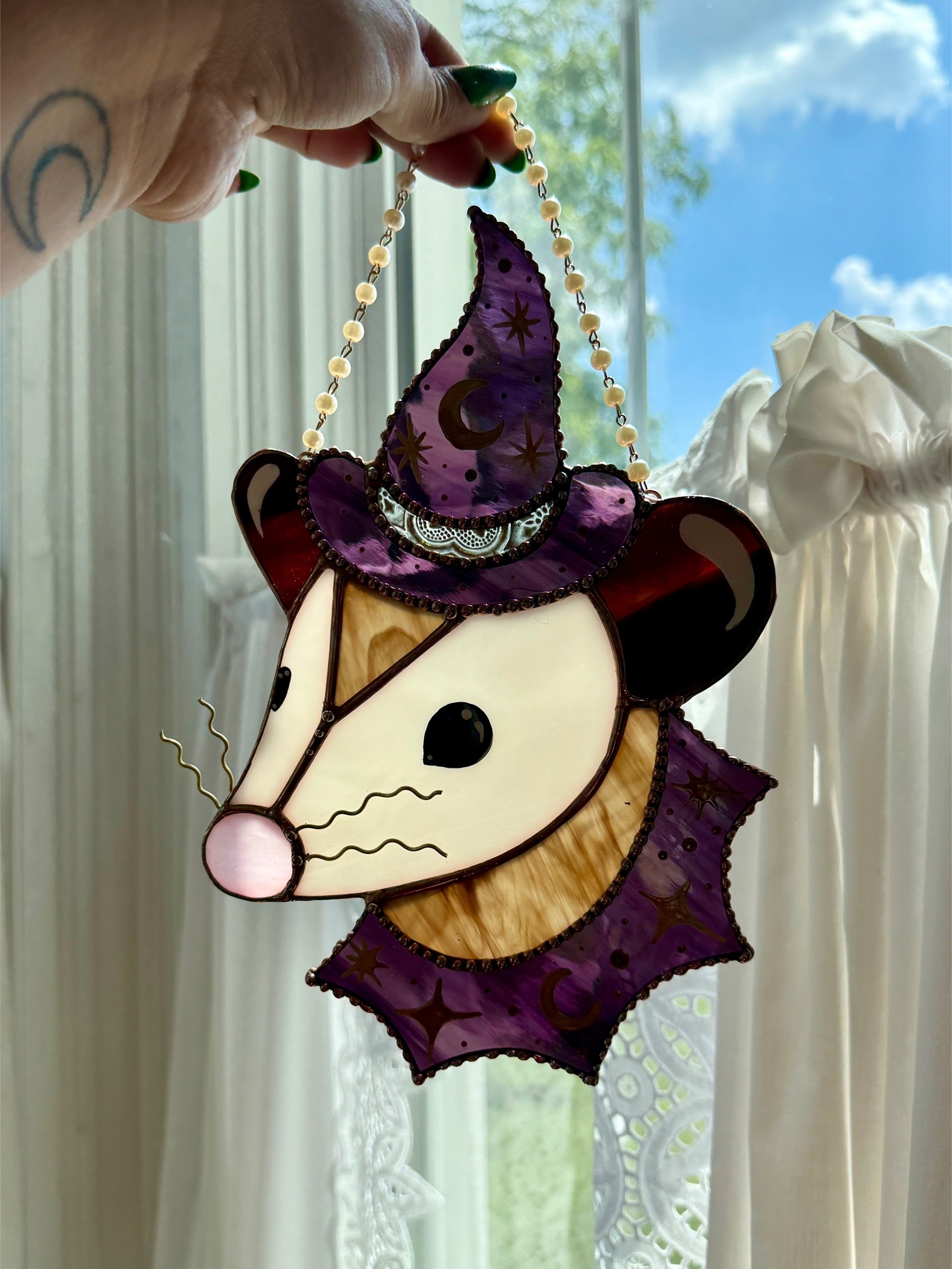🎁TODAY ONLY!!🔥70% Off Clearance Sale!🐿️ Acorn Wizard Possum Stained Glass Suncatcher