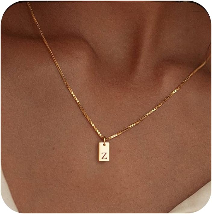 Initial Necklaces for Women 14K Gold Plated Letter Necklace Dainty Gold Name Necklace Personalized Initial Tag Pendant Necklace for Women Trendy Gold Jewelry