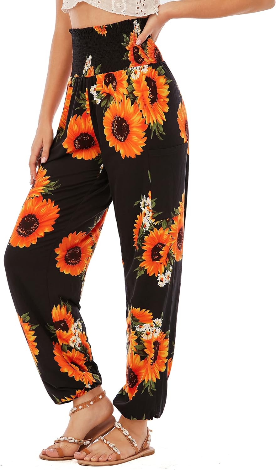 QIANXIZHAN Women's Harem Pants, High Waist Yoga Boho Trousers with Pockets