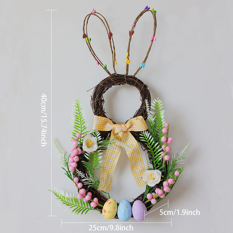 Handmade Artificial Easter Rabbit Wreath with Pastel Eggs