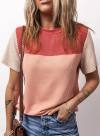 Dokotoo Womens Color Block Fashion Short Sleeve Crewneck Knitted Spring Summer Casual Loose T Shirts Tops