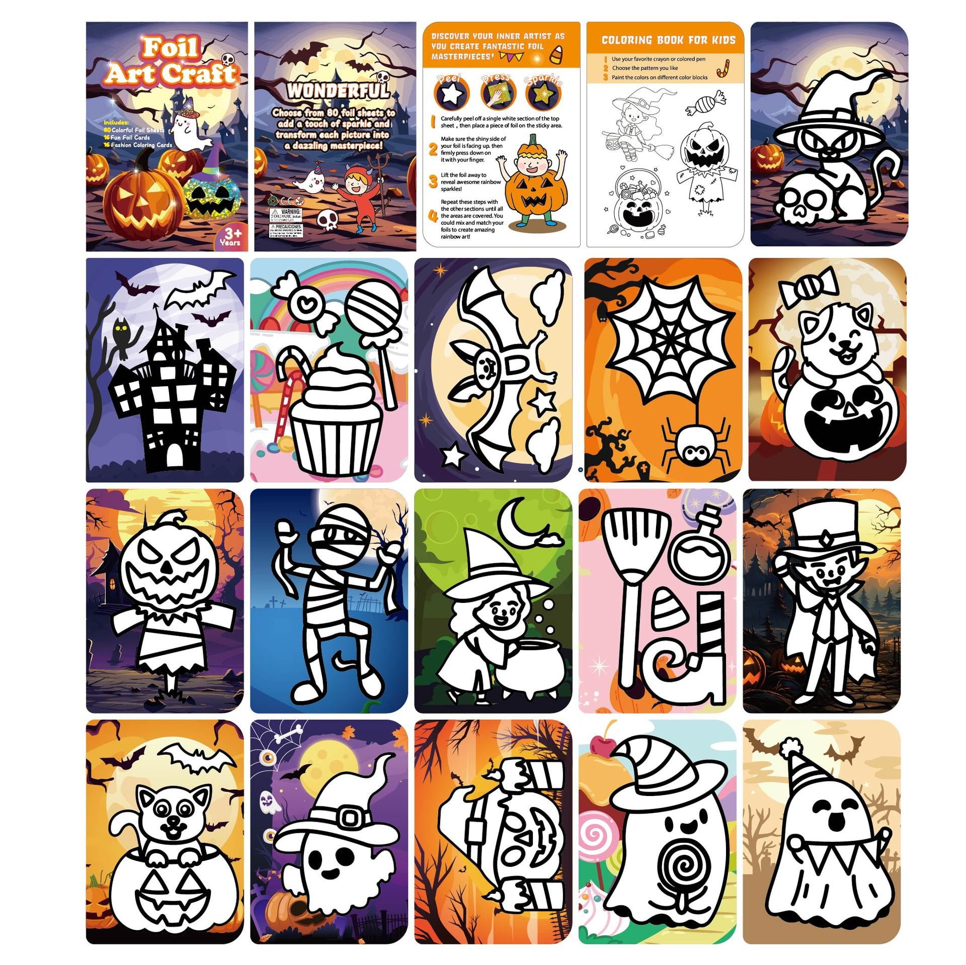 Halloween Arts Foil Fun Craft Colouring Books with Painting Tools