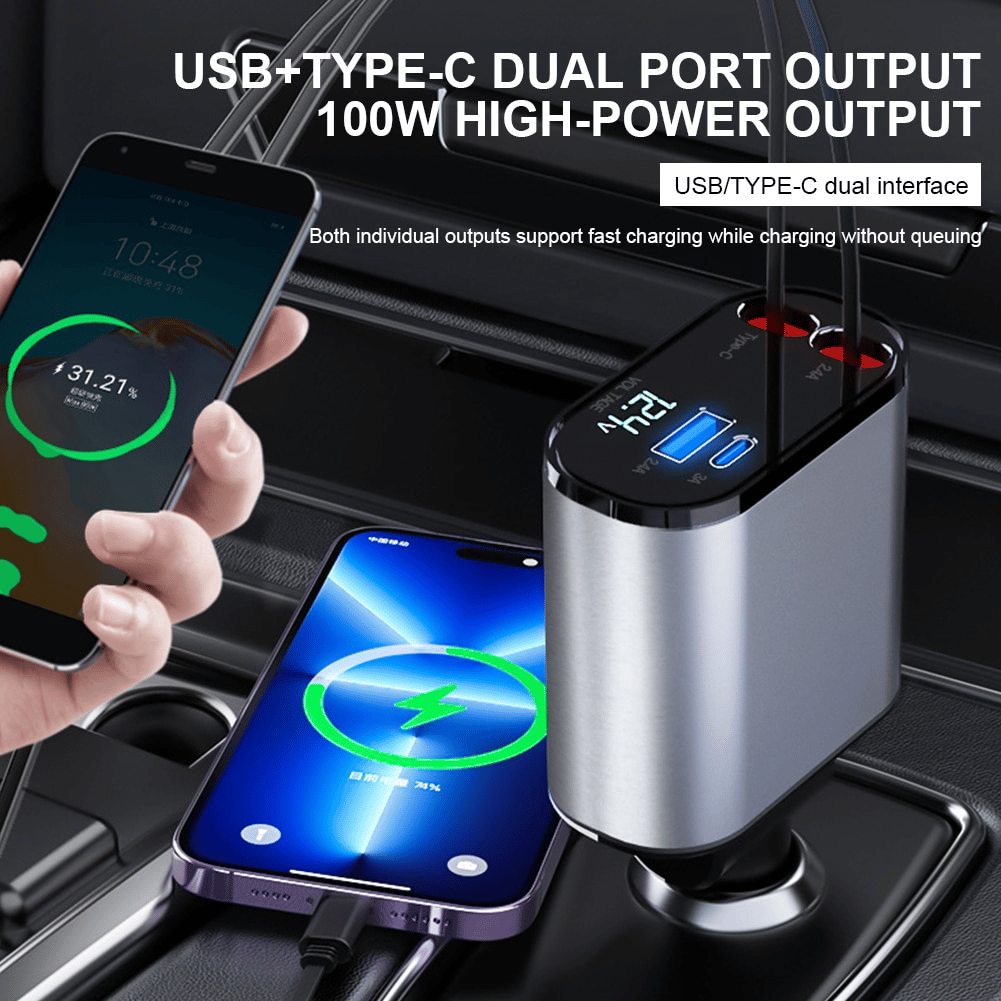 (🎄EARLY CHRISTMAS SALE - 50% OFF) 🎁Fast Charge Retractable Car Charger, 🚚Buy 2 Get Free Shipping