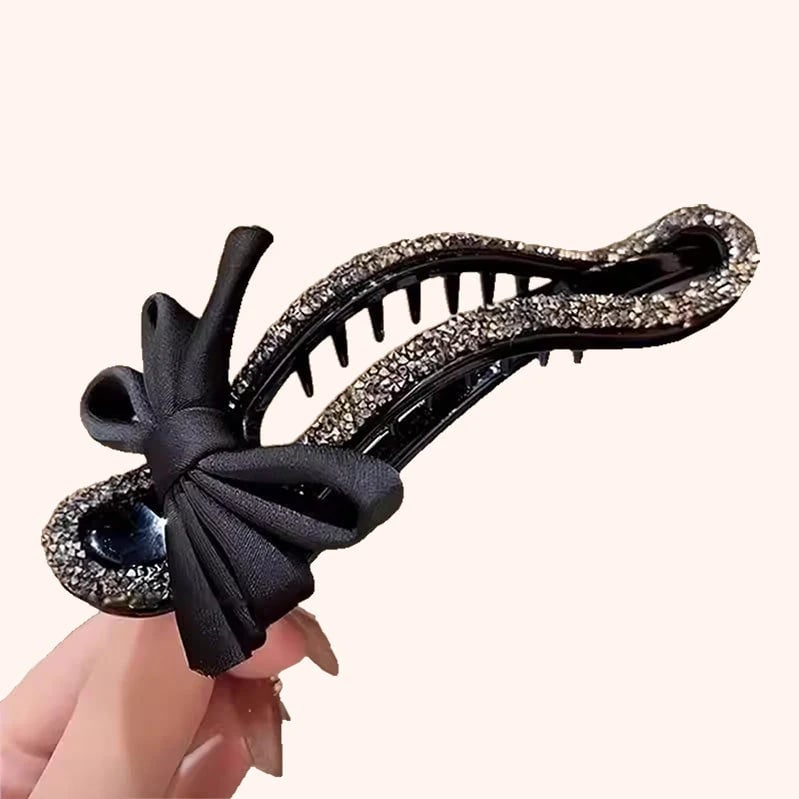 🍂TikTok Fall Sale — Last Day 70% OFF🎉Sparkling Elegant Black Bow Hair Clip for Updos