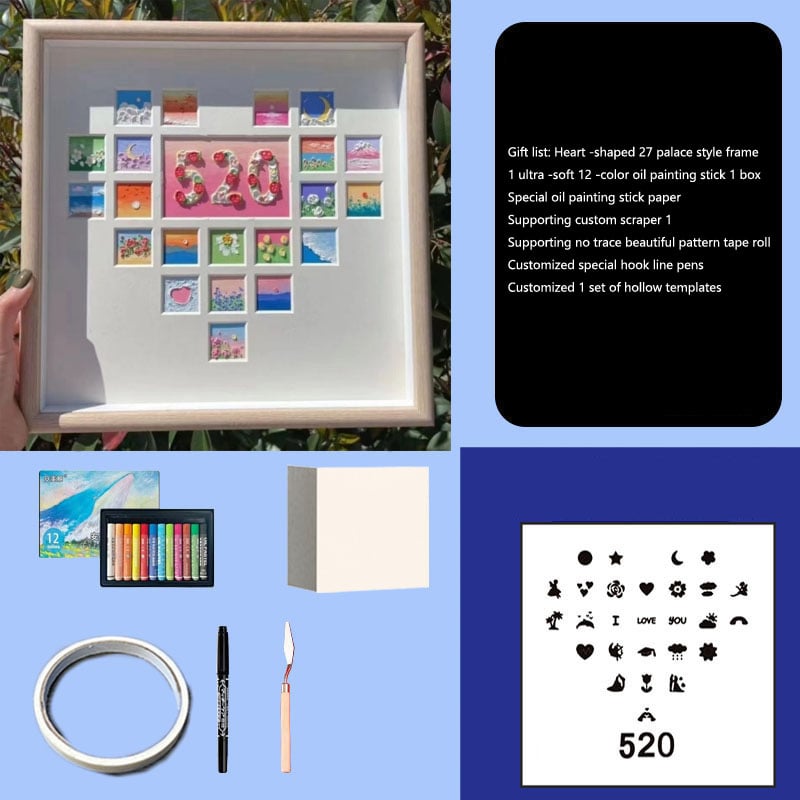 (🔥TikTok Summer SALE)13-piece Set of Oil Painting Stick Beginner DIY with Painting Paper Scraper Frame Heavy Color Soft Crayon Full Set of Tools✨