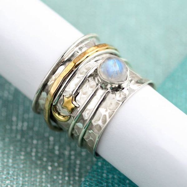 🔥 Last Day Promotion 75% OFF🎁Sterling Silver Star and Moon Moonstone Spinner Ring