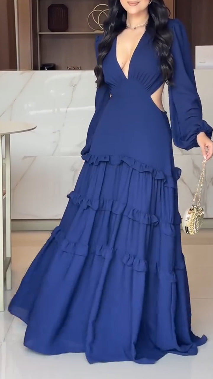 Women's V-neck Stitching Solid Color Temperament Dress