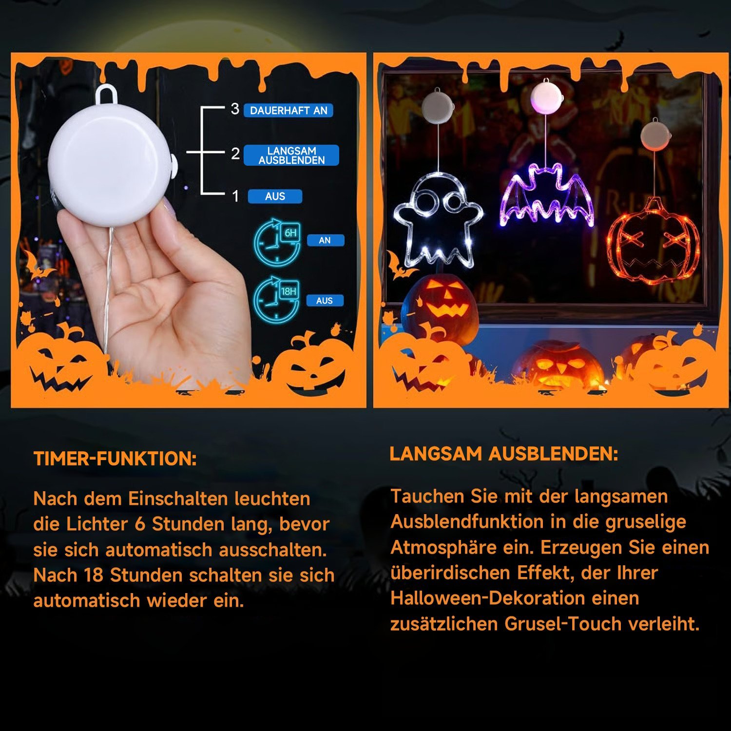 🎃2025 NEU Halloween👻Fensterleuchten mit Saugnapf