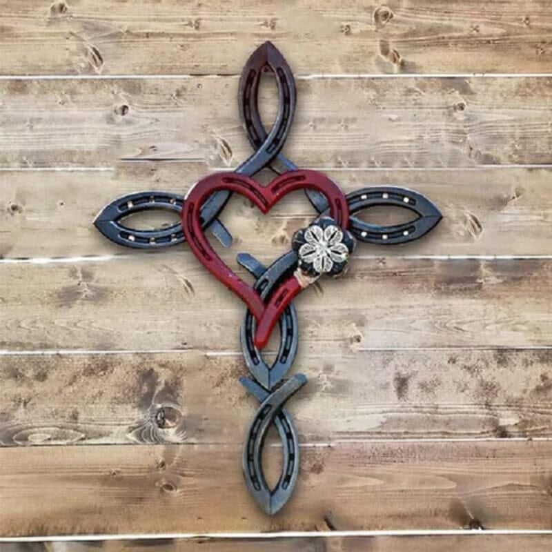 ❤️Handmade Natural Horseshoe Cross With Heart