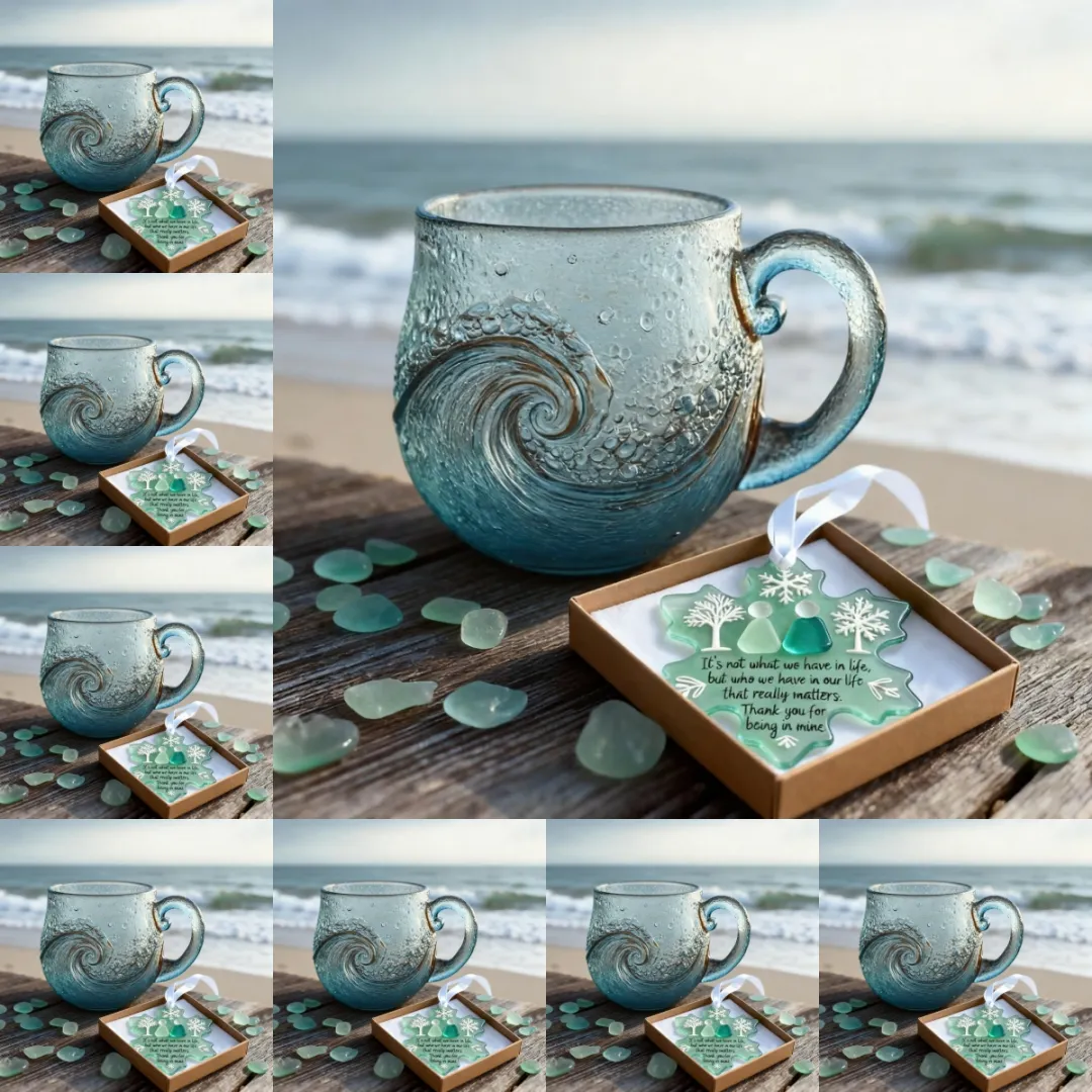 🎄Christmas Best Gifts🔥 Unique Handcrafted Sea Glass Ocean Wave Mug🎁Free Gifts
