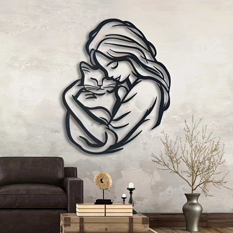🔥 50% OFF – Celebrate Independence Day in Style! Modern Iron Wall Art – Minimalist Woman & Cat Line Sculpture + Bold Feminine Silhouette for Living Room & Bedroom Decor