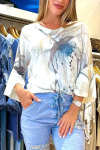 Women's Casual Abstract Lotus Print Flared Sleeve Top