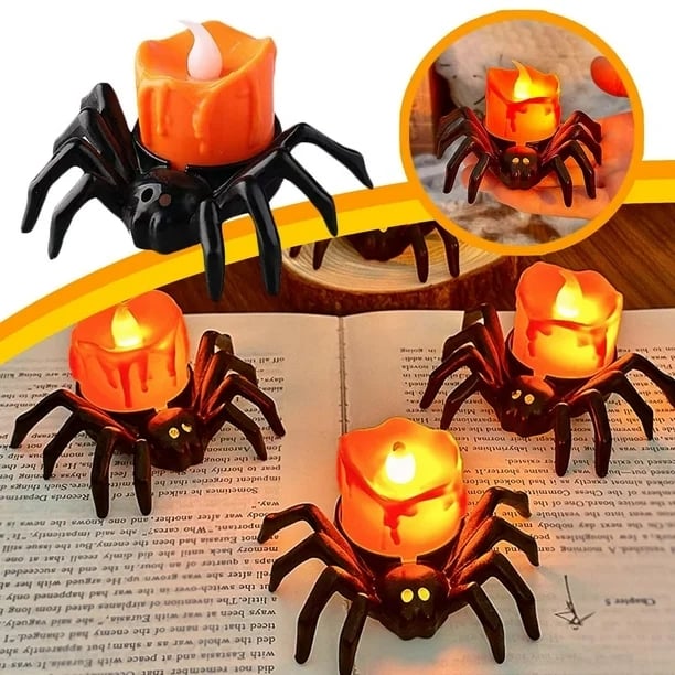 💥LAST DAY SALE 50% OFF💥Halloween LED Candle Lamp with Creepy Spider Decor