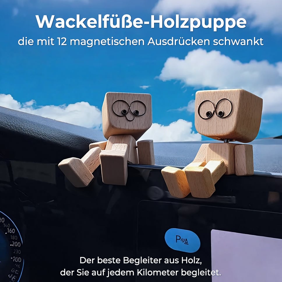 Charmante kleine Holzfigur, die mit 12 magnetischen Ausdrücken schwankt