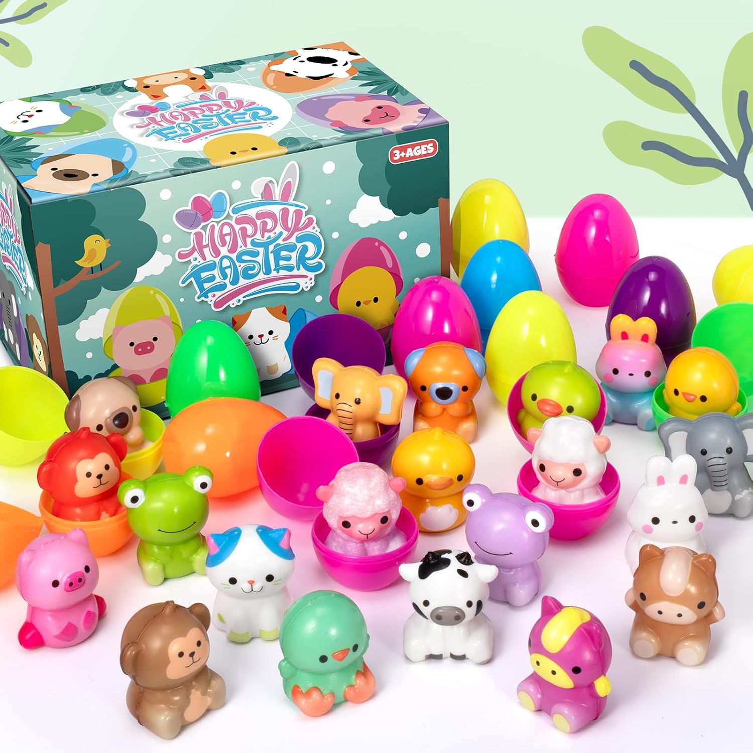 🎉🥚24 Stück Ostereier mit vorgefüllten langsam wiederaufstehenden Squishy-Spielzeugen