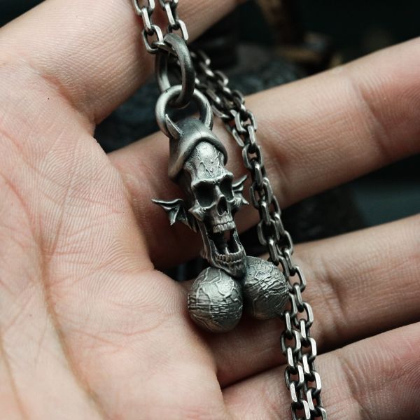 💀Sterling Silver Devil Skull Fun Pendant Necklace，BUY 2 FREE SHIPPING