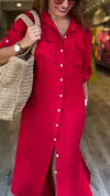 Ladies' Collar Solid Color Slit Loose Casual Dress