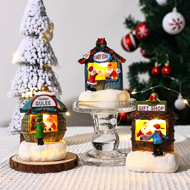 👍🔥Christmas resin small house Santa Claus store micro landscape resin ornaments