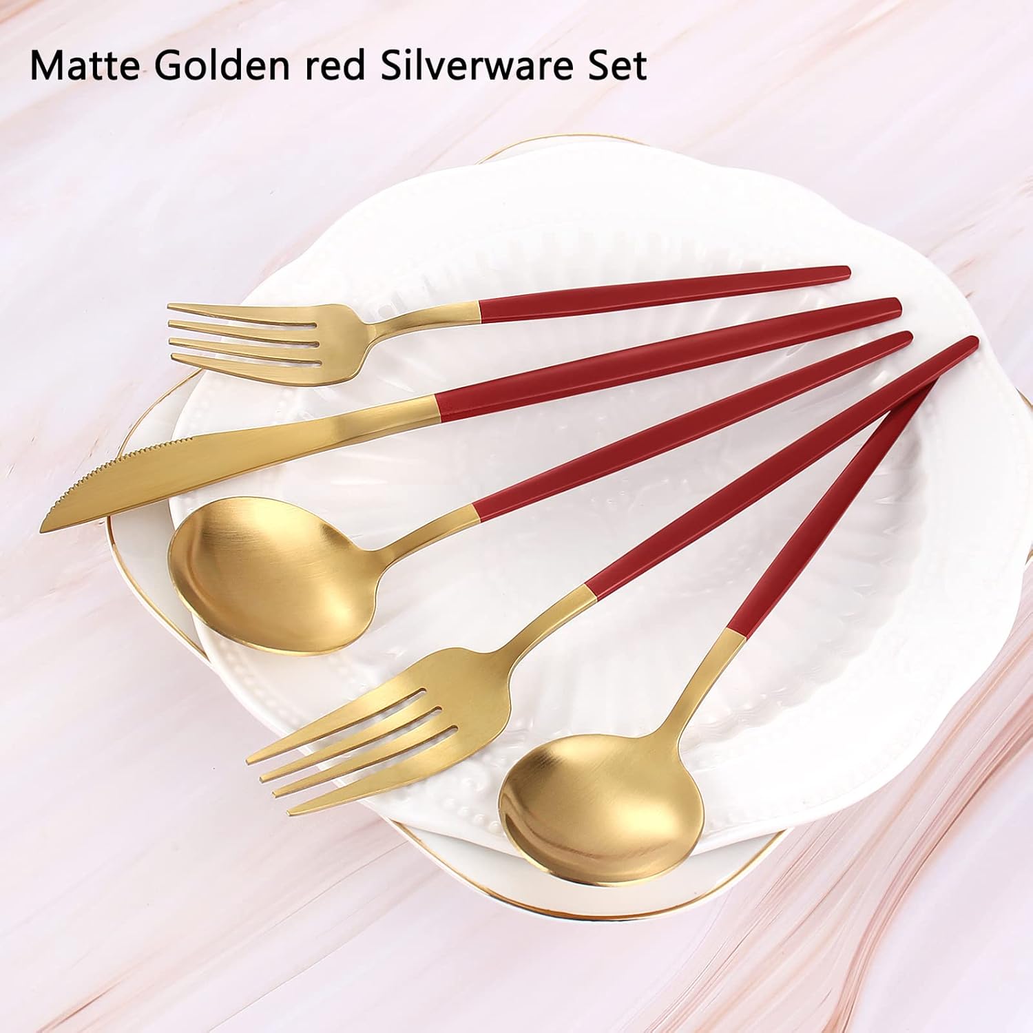 Matte Gold Silverware Set, VANVRO 40-Piece Stainless Steel Flatware Set, Satin Finish tableware Cutlery Set, Service for 8, Home and Restaurant, Dishwasher Safe