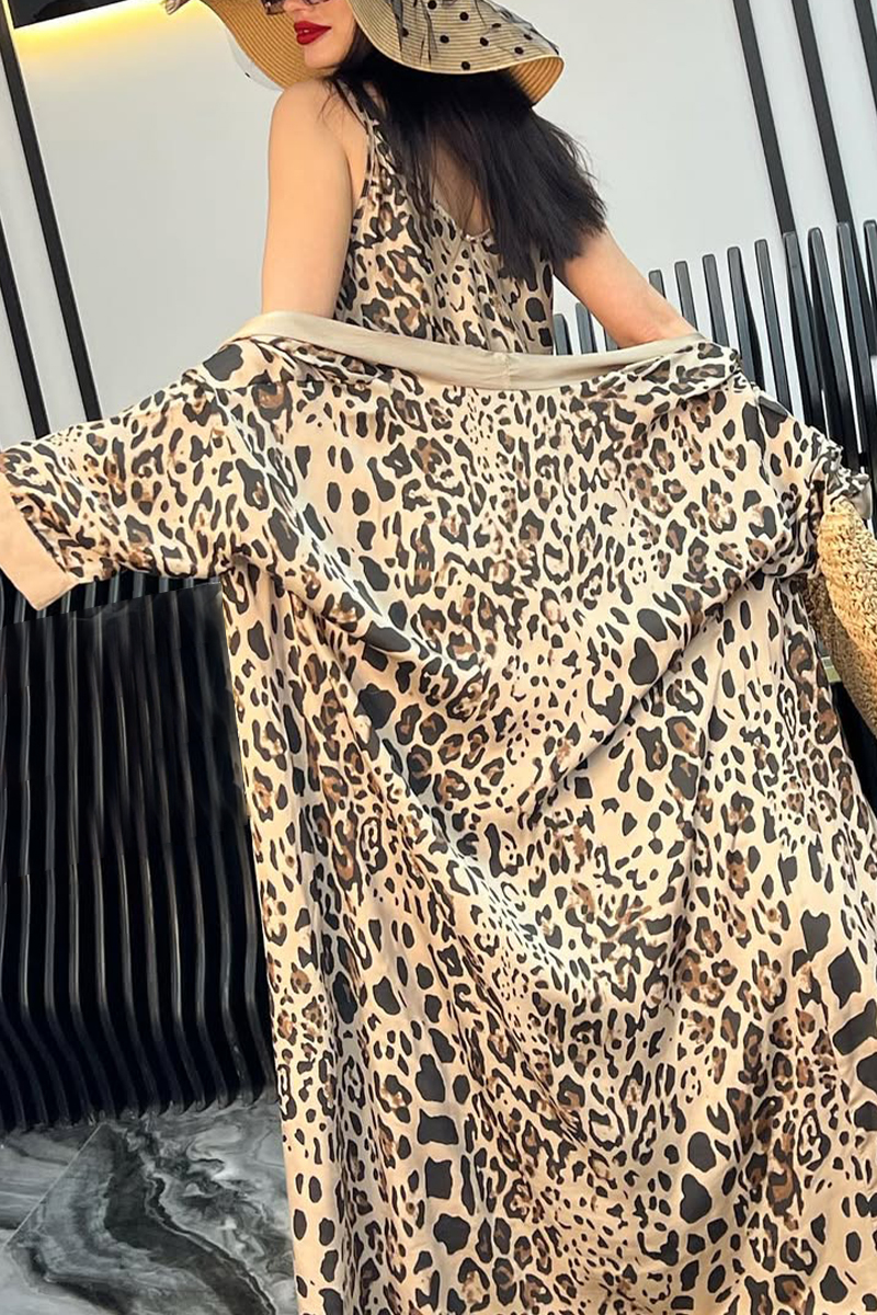Women's Leopard Print Dress + Long Cardigan Set