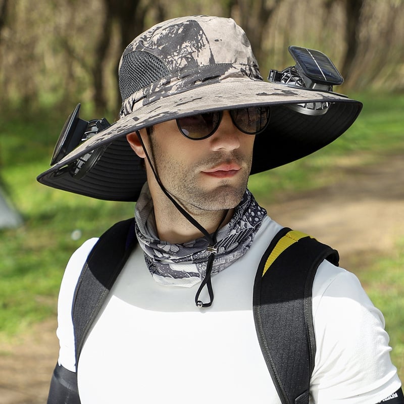 🔥Father's Day Sale 70% OFF - Wide Brim Solar Fan Outdoor Fishing Hat-Solar & USB Charging