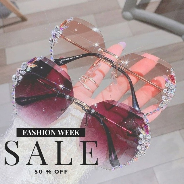 💖Summer Hot Sale-Woman Rimless Diamond Sunglasses