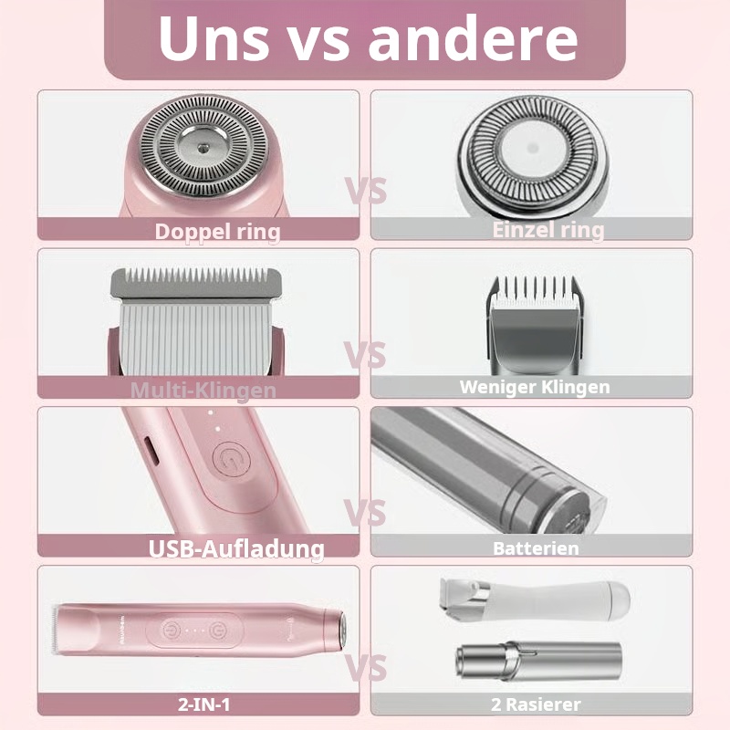 🔥Letzter Tag 50% RABATT-Bikini-Trimmer für Frauen, Elektrorasierer und Rasierer, wiederaufladbarer 2-in-1-Epilierer für Körper und Gesicht