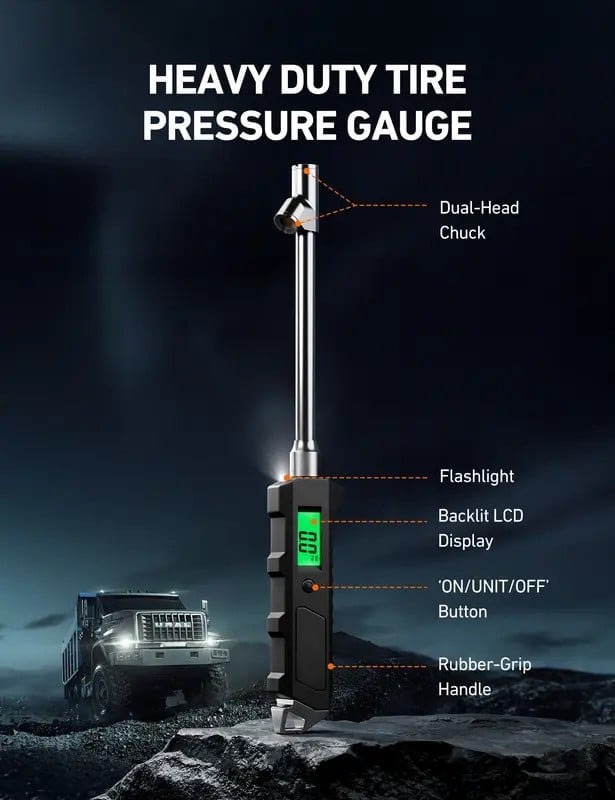 🎁TikTok Last Day Sale - 70% OFF🔥Digital Tire Pressure Gauge 230 PSI Heavy Duty Dual Head Stainless Steel Made for Truck and RV with Backlit LCD and Flashlight Car Accessories