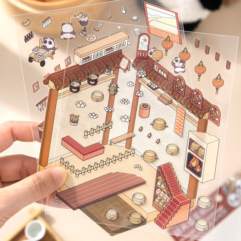 Traditional Chinese Architecture Sticker Scene: Baozi Shop|Dress Shop|Ancient Theater|Treasure