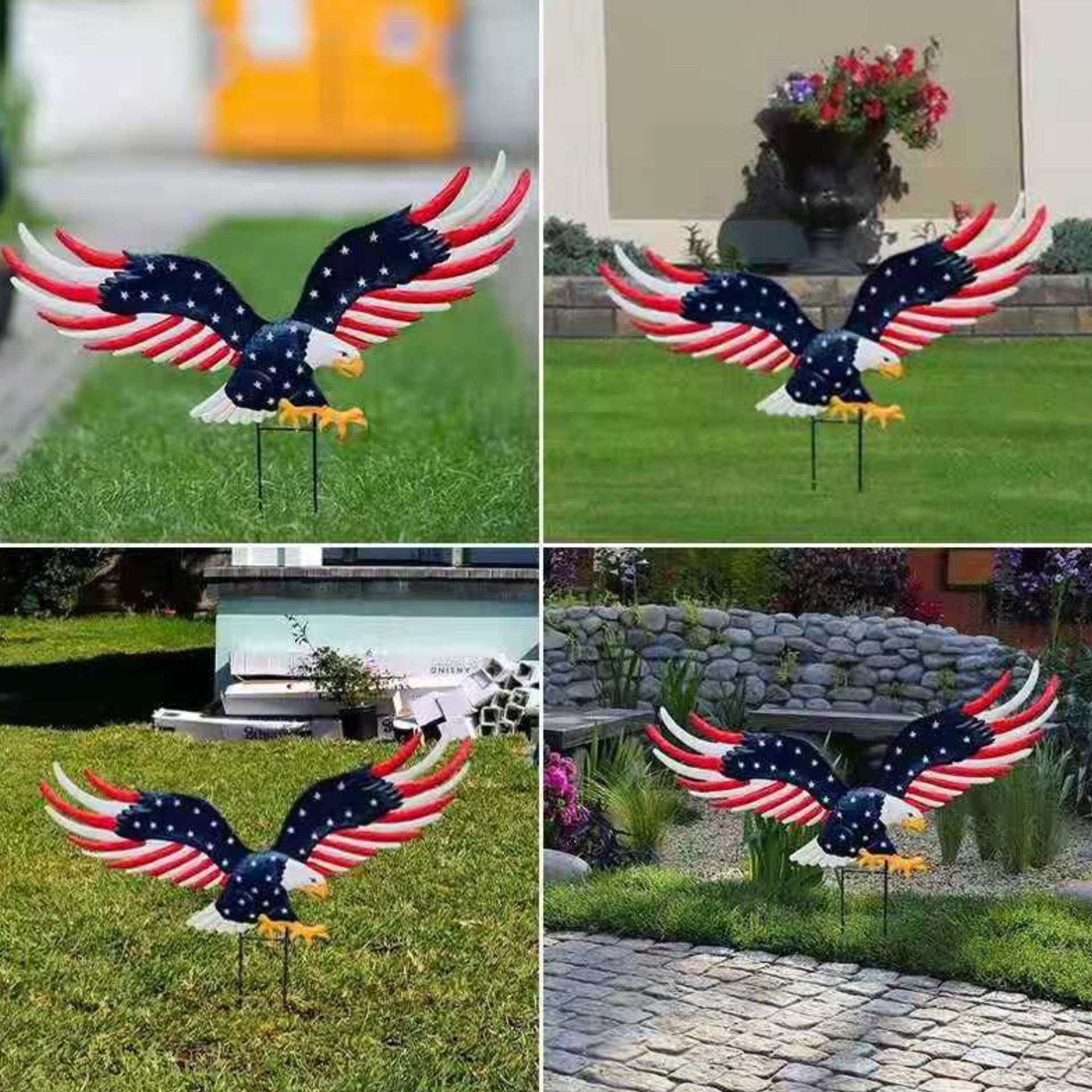 Handmade Bald Eagle with Flag Wings