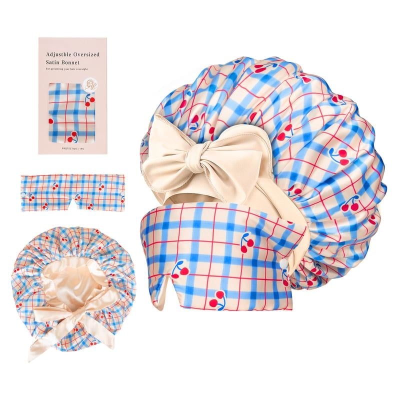 🍂TikTok Fall Mega Sale - 70% OFF🎉Satin Hair Bonnet for Sleeping with Detachable Eye Mask - Non-Slip Hair Wrap for Curly Hair