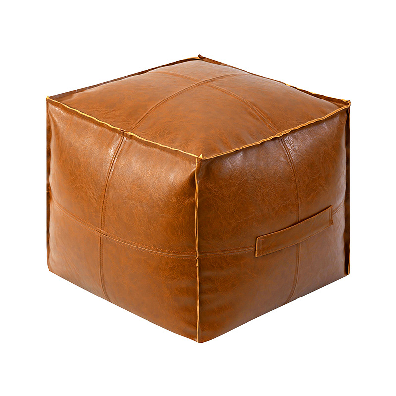 Self-Fillable Faux Leather Pouf Cover