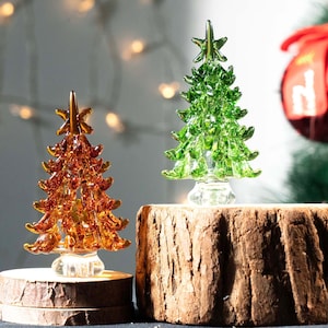 🔥🎄Handmade stained glass miniature Christmas tree, luminous glass Christmas tree, Christmas ornaments glass tree decoration, Christmas gift🎄