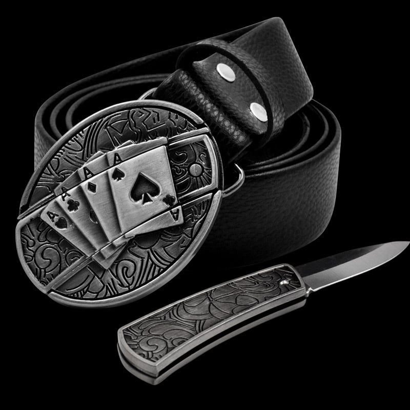 (🔥Last Day Promotion- SAVE 48% OFF)Fashion Punk Men's Genuine Leather Belt With Knife-Buy 2 Free Shipping