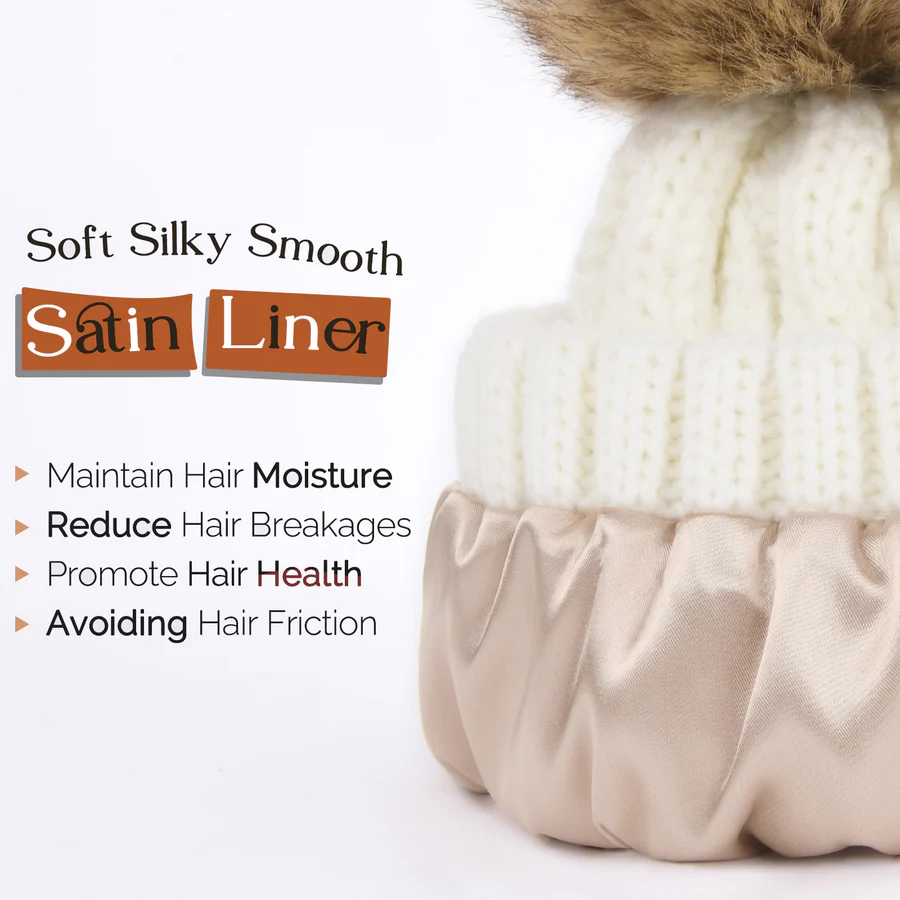 (🎄Christmas Hot Sale - 49% OFF) ✨️Satin Lined Winter Pom Beanie