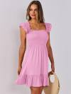 ANRABESS Womens Summer Casual Sleeveless Square Neck Smocked Ruffle Backless Boho Short Mini Dress