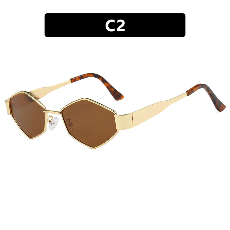 Women Gold Metal Full Rim Frame Sunglasses