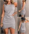 BTFBM Women 2024 Summer Sleeveless Tank Dresses Crew Neck Slim Fit Short Casual Ruched Bodycon Party Club Mini Dress