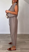 Ladies' U-neck Solid Color Casual Set