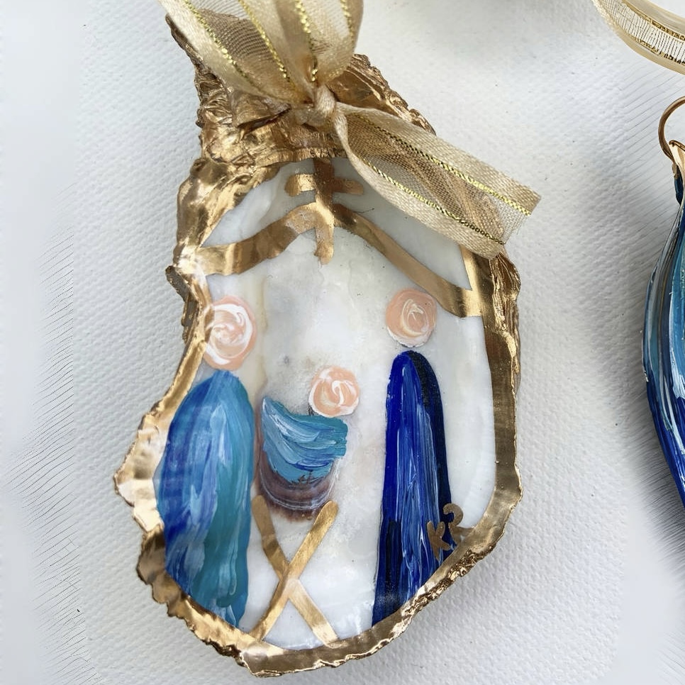 🎅2024 Christmas Gift--💙Handmade Oyster Shell Nativity Ornament