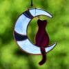 50% OFF- Stained glass cat on the moon, window hanging suncatcher