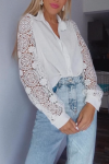 Women's Fashion Solid Color Lace Sleeve Splicing Shirt