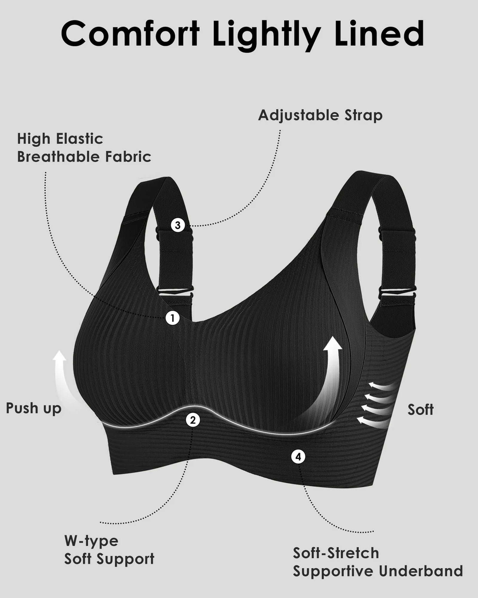 🎁 Last Day Promotion 70% OFF🔥Women's Ribbed Push Up Adjustable Wireless Bra