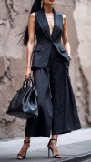 Women's Collar Vest+pants Commuting Style Set